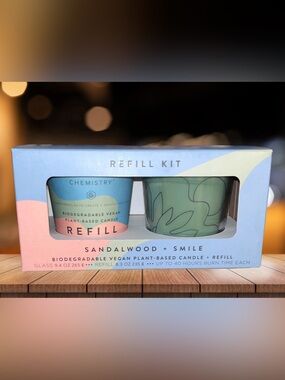 NIB! Good ChemistrySandalwood + Smile Biodegradable Candle + Candle Refill